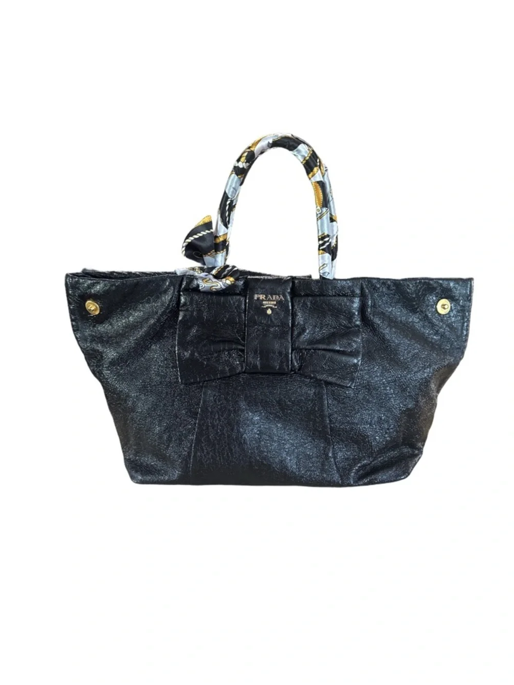 PRADA Ribbon Handbag Tote Black Patent with COA & Dust Bag VTG Medium 9x11x6 - Picture 5 of 17